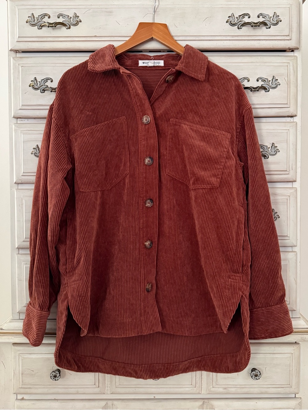 Vici Rust Corduroy Pocketed Shacket
